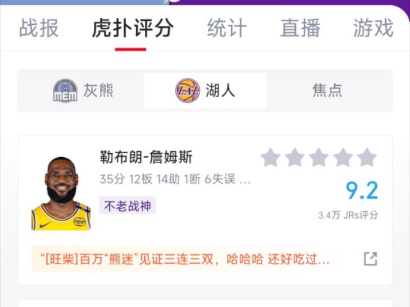 湖人胜灰熊,詹姆斯砍下三双 湖人胜灰熊,詹姆斯砍下三双